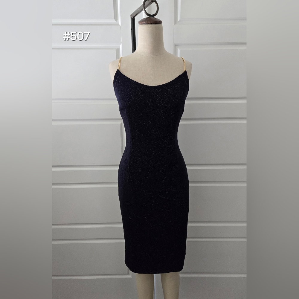 Navy Sparkle Stretchy Sheath Midi Dress